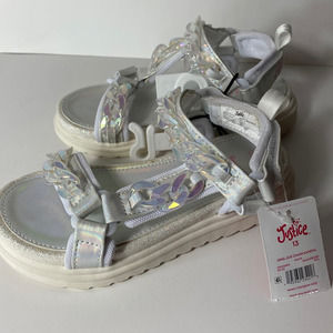 Justice Girls White Iridescent Strappy Platform Sandals Size 13 NEW